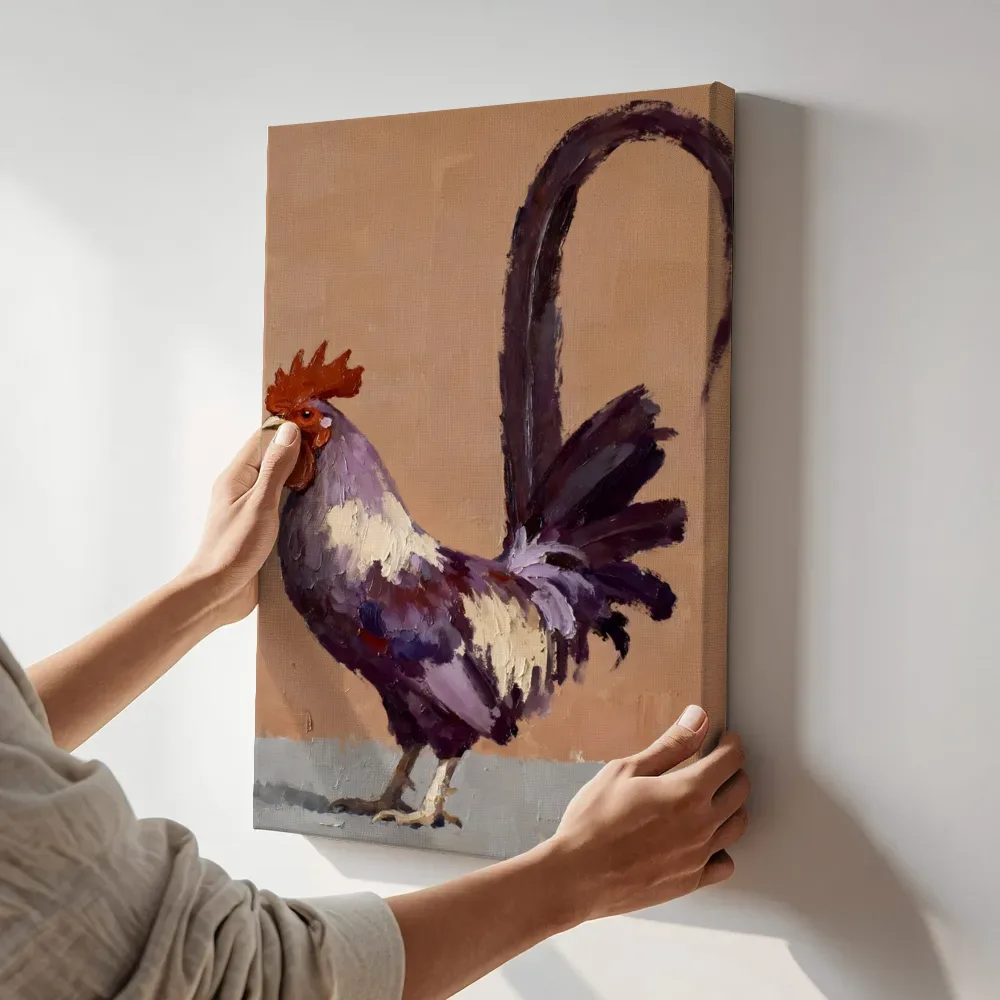 Sfeerimpressie: Haan in pruim terwijl het aan de muur wordt gehangen