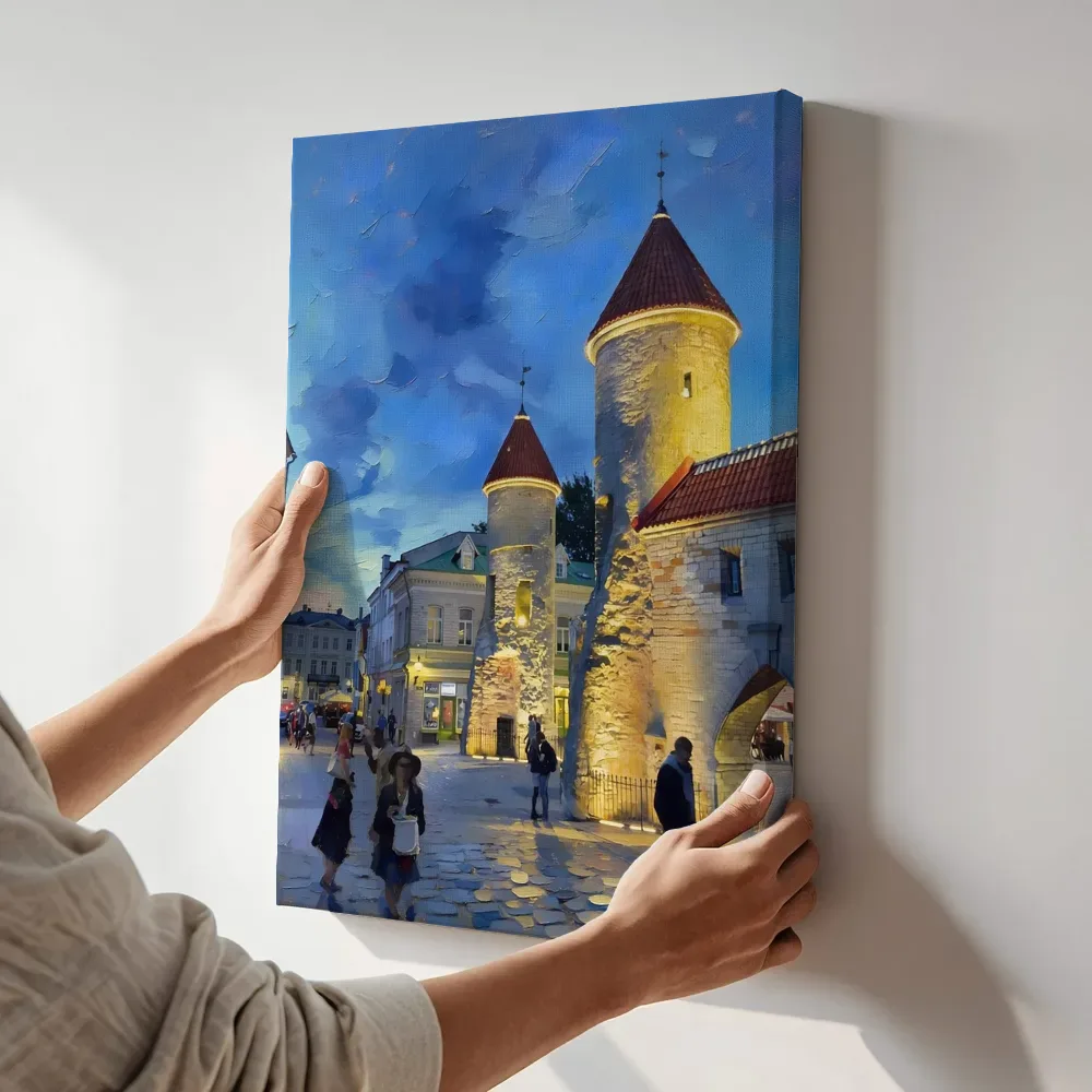 Sfeerimpressie: Haarlem, Spaarne in bijna abstract terwijl het aan de muur wordt gehangen