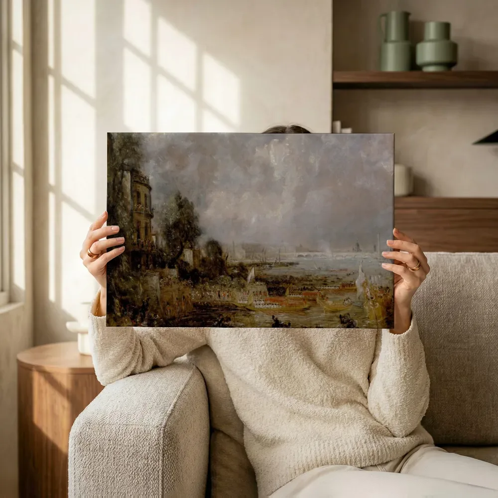 Sfeerimpressie: Schets voor De opening van Waterloo Bridge van John Constable terwijl het omhoog wordt gehouden