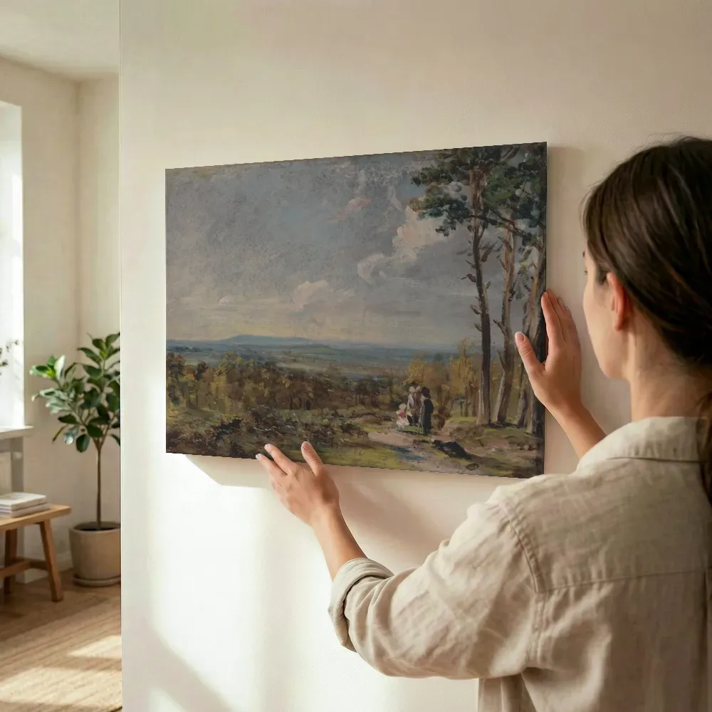 Sfeerimpressie: Hampstead Heath Looking Towards Harrow van John Constable terwijl het wordt opgehangen