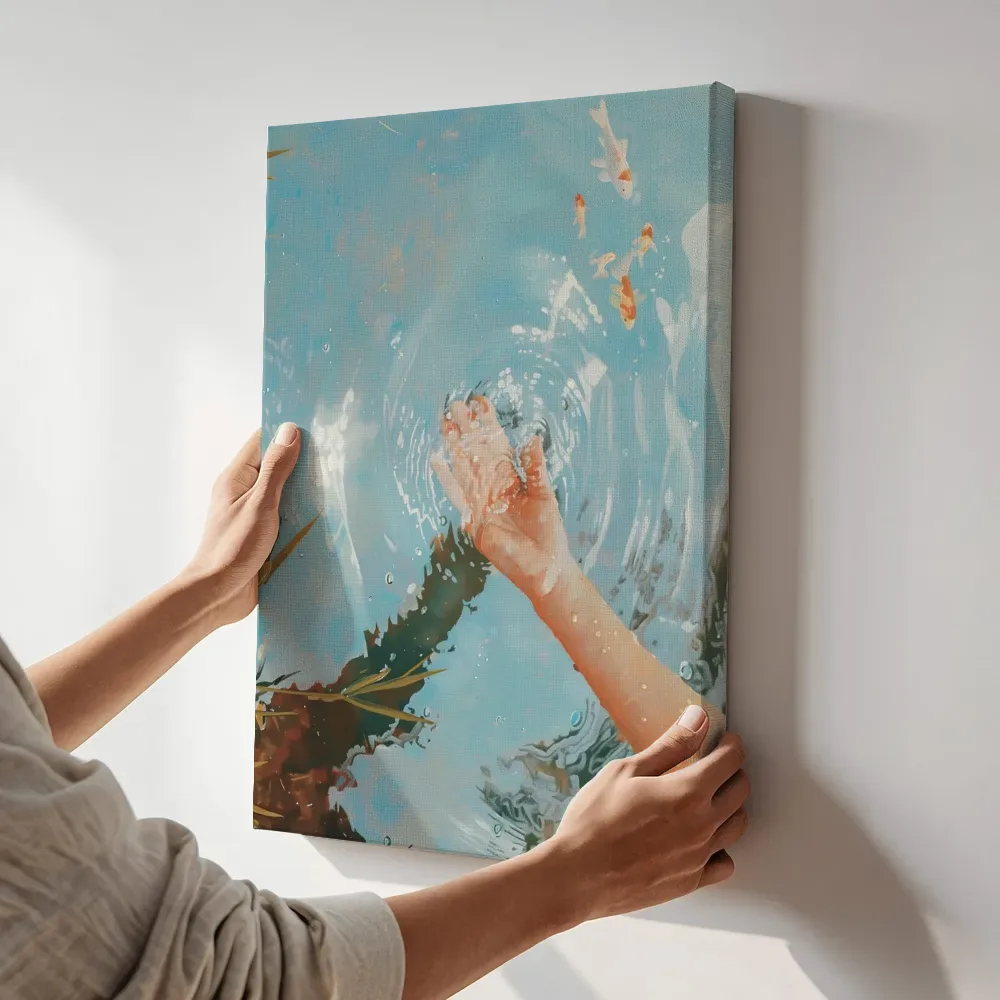 Sfeerimpressie: Hand in de vijver terwijl het aan de muur wordt gehangen
