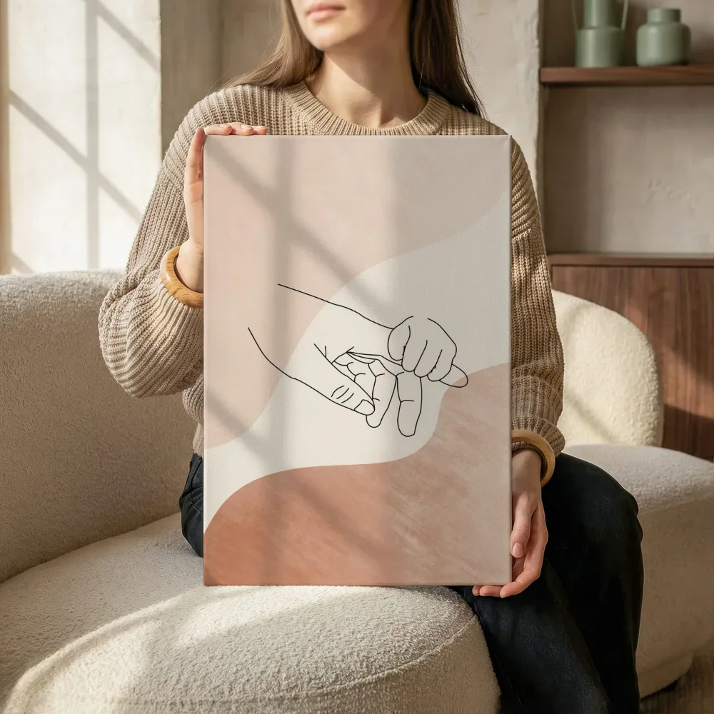 Sfeerimpressie: Handen in elkaar lijntekening op pastel terwijl het zittend wordt getoond