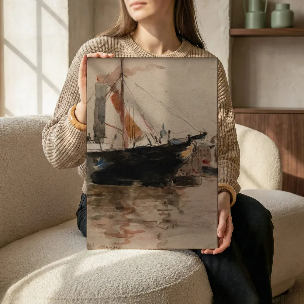 Sfeerimpressie: Havengezicht, Isle of Wight van Berthe Morisot terwijl het zittend wordt getoond