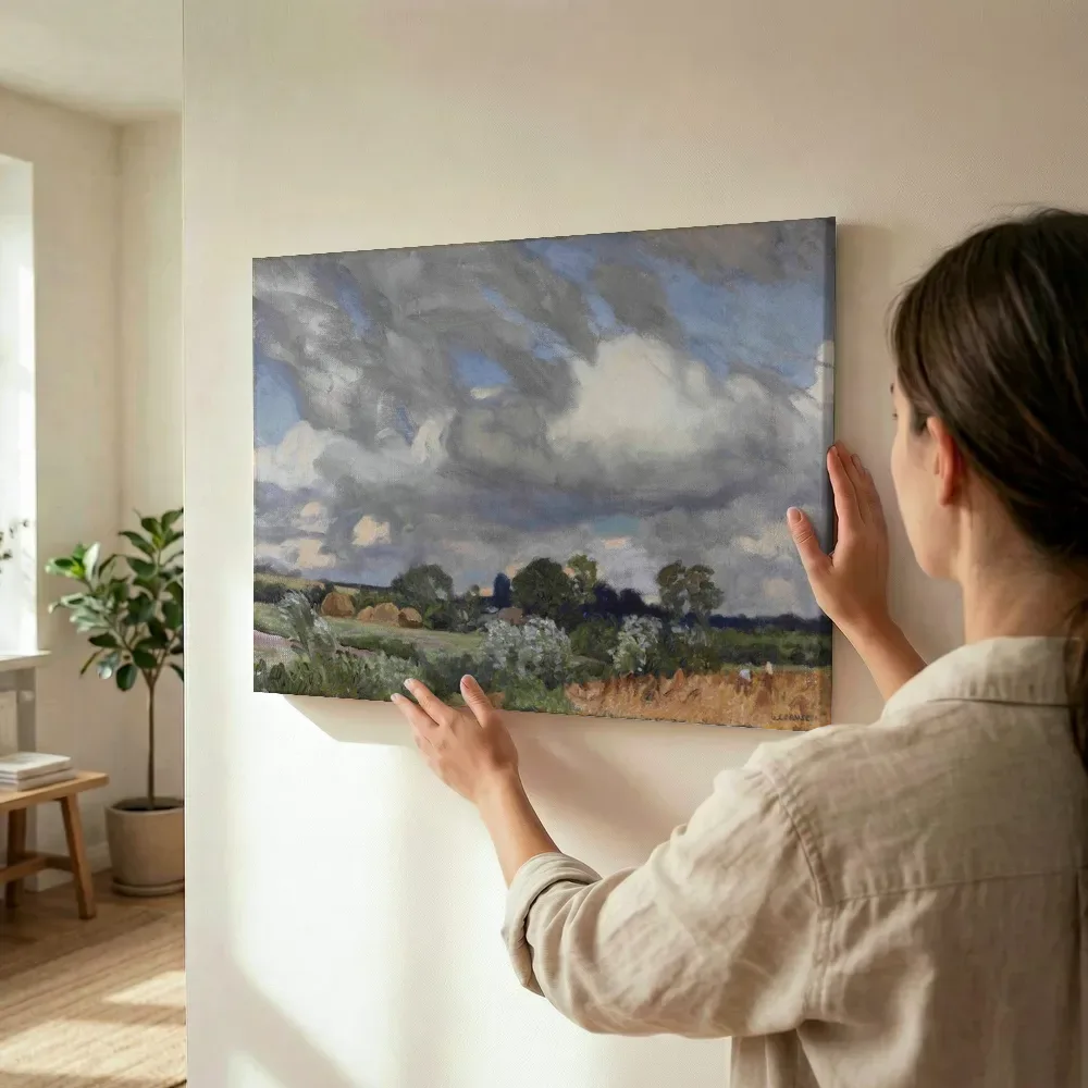Sfeerimpressie: Harvest Time van George Clausen terwijl het wordt opgehangen
