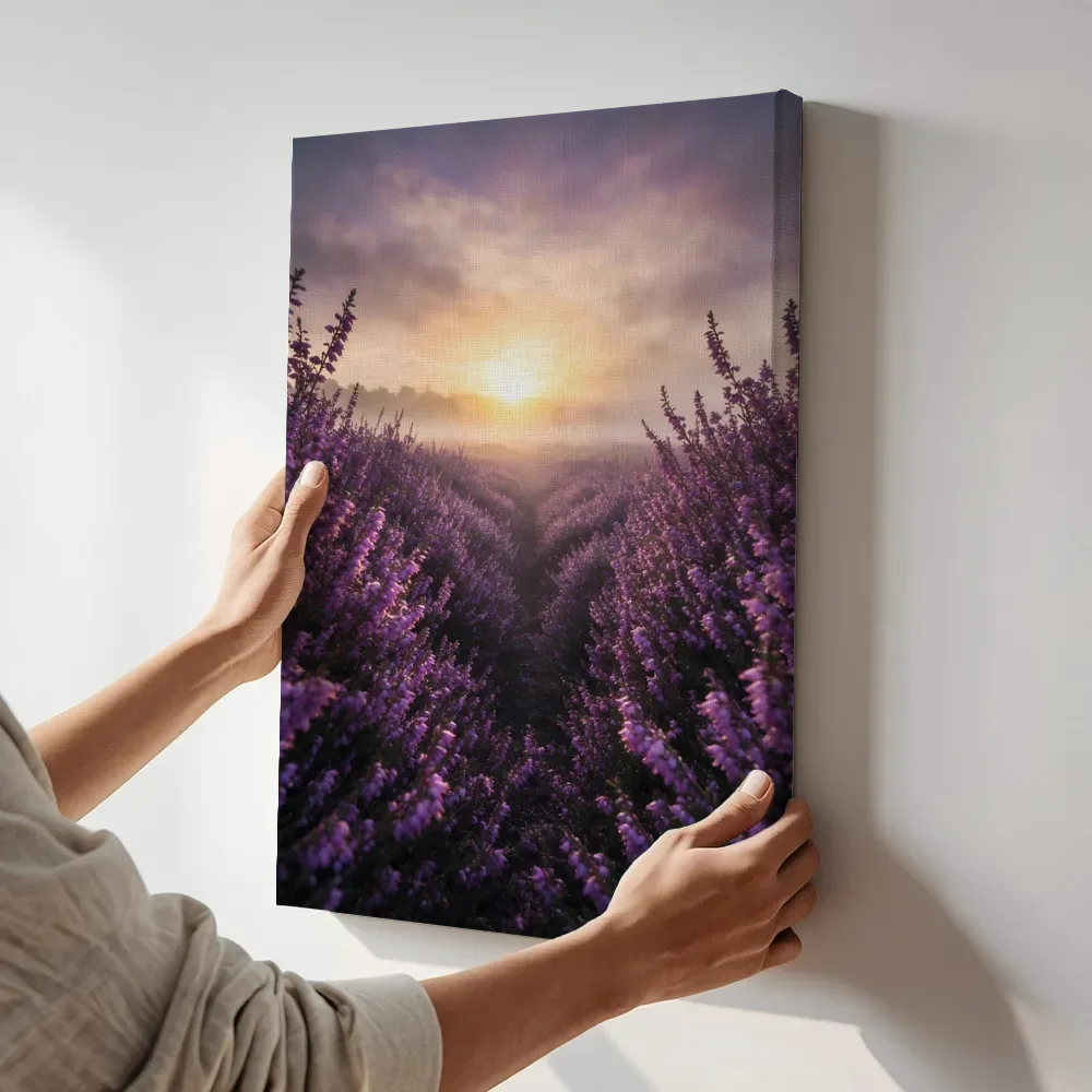 Sfeerimpressie: Heide bij de zonsopkomst 14 terwijl het aan de muur wordt gehangen