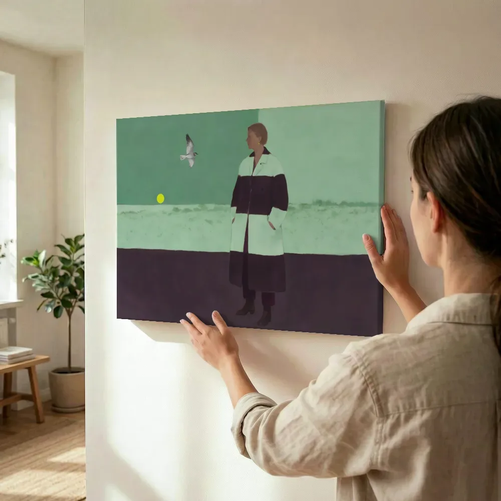 Sfeerimpressie: Heide in aubergine en mint terwijl het wordt opgehangen