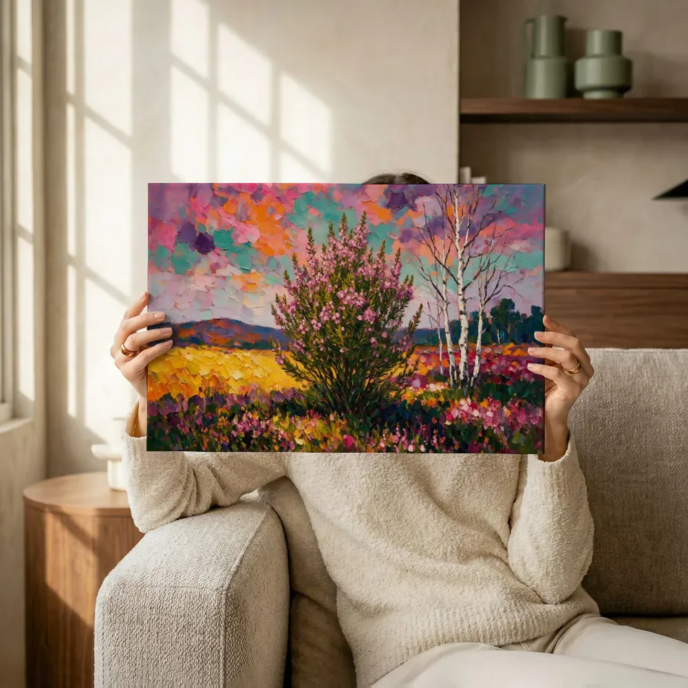 Sfeerimpressie: Heide gedempt in het volle beeld in een bloementuin terwijl het omhoog wordt gehouden