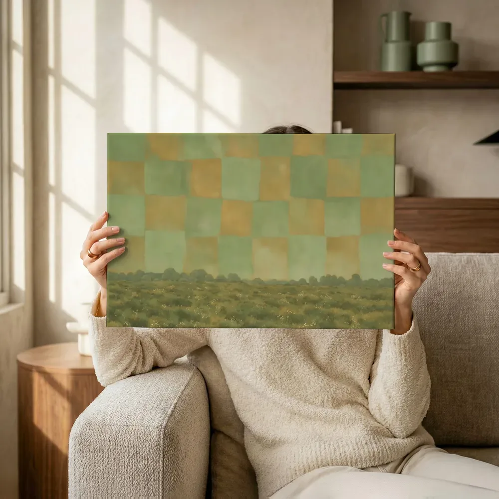 Sfeerimpressie: Heide in salie en oker terwijl het omhoog wordt gehouden