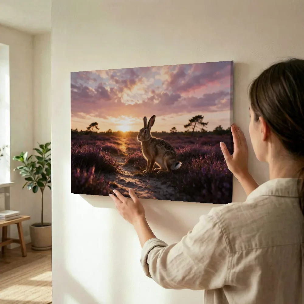 Sfeerimpressie: Heide zonsondergang in paars en goud terwijl het wordt opgehangen
