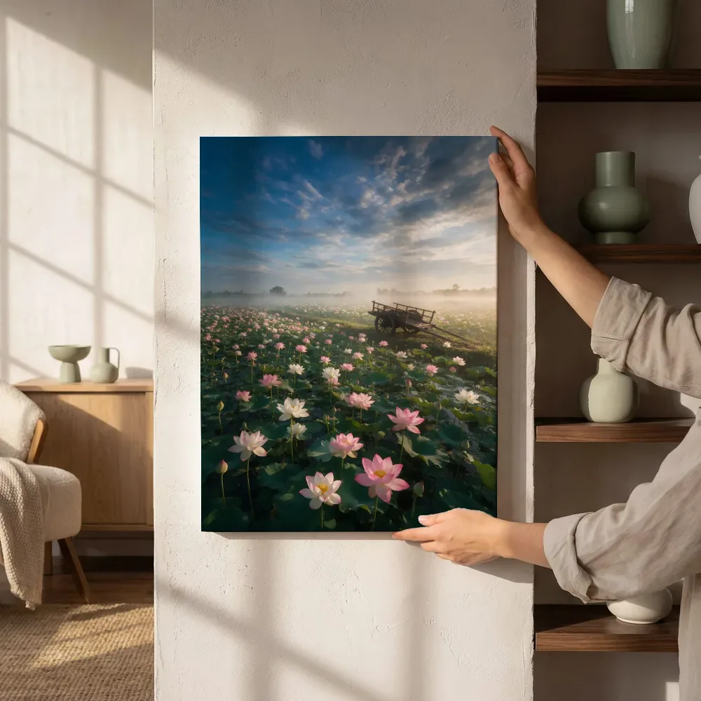 Sfeerimpressie: Heilige Lotus bij de ochtendmist 5 naast de kast