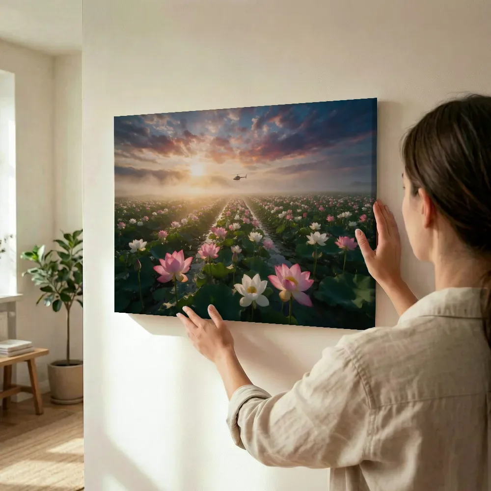 Sfeerimpressie: Heilige Lotus bij de zonsopkomst 2 terwijl het wordt opgehangen