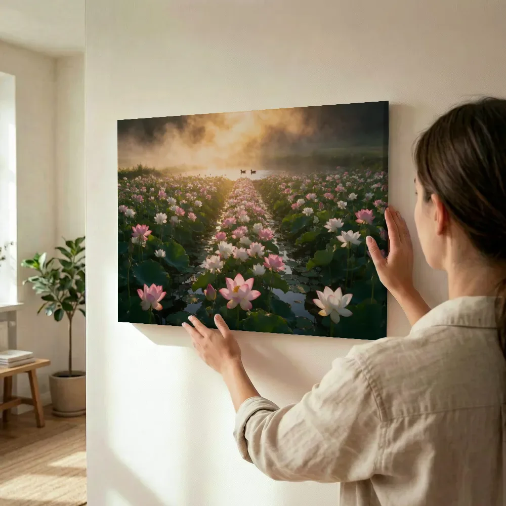Sfeerimpressie: Heilige Lotus bij de zonsopkomst 6 terwijl het wordt opgehangen