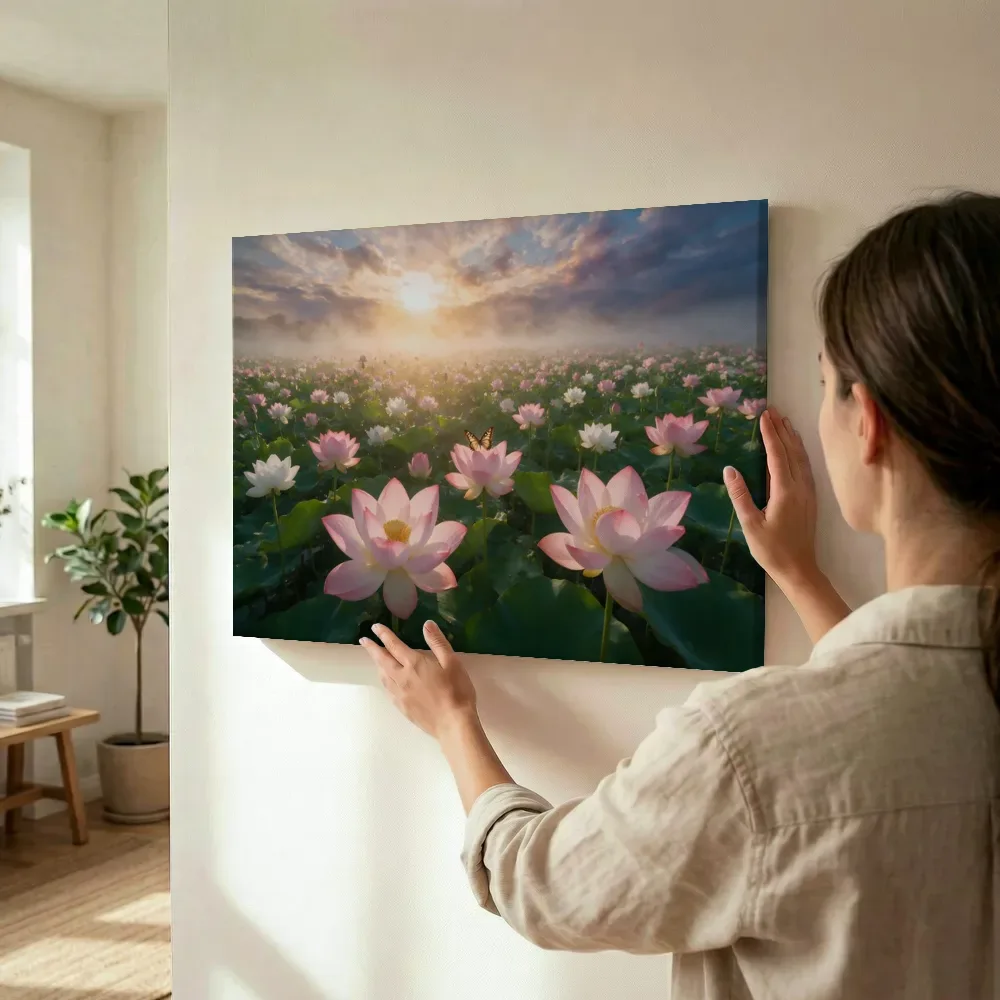 Sfeerimpressie: Heilige Lotus bij de zonsopkomst 8 terwijl het wordt opgehangen