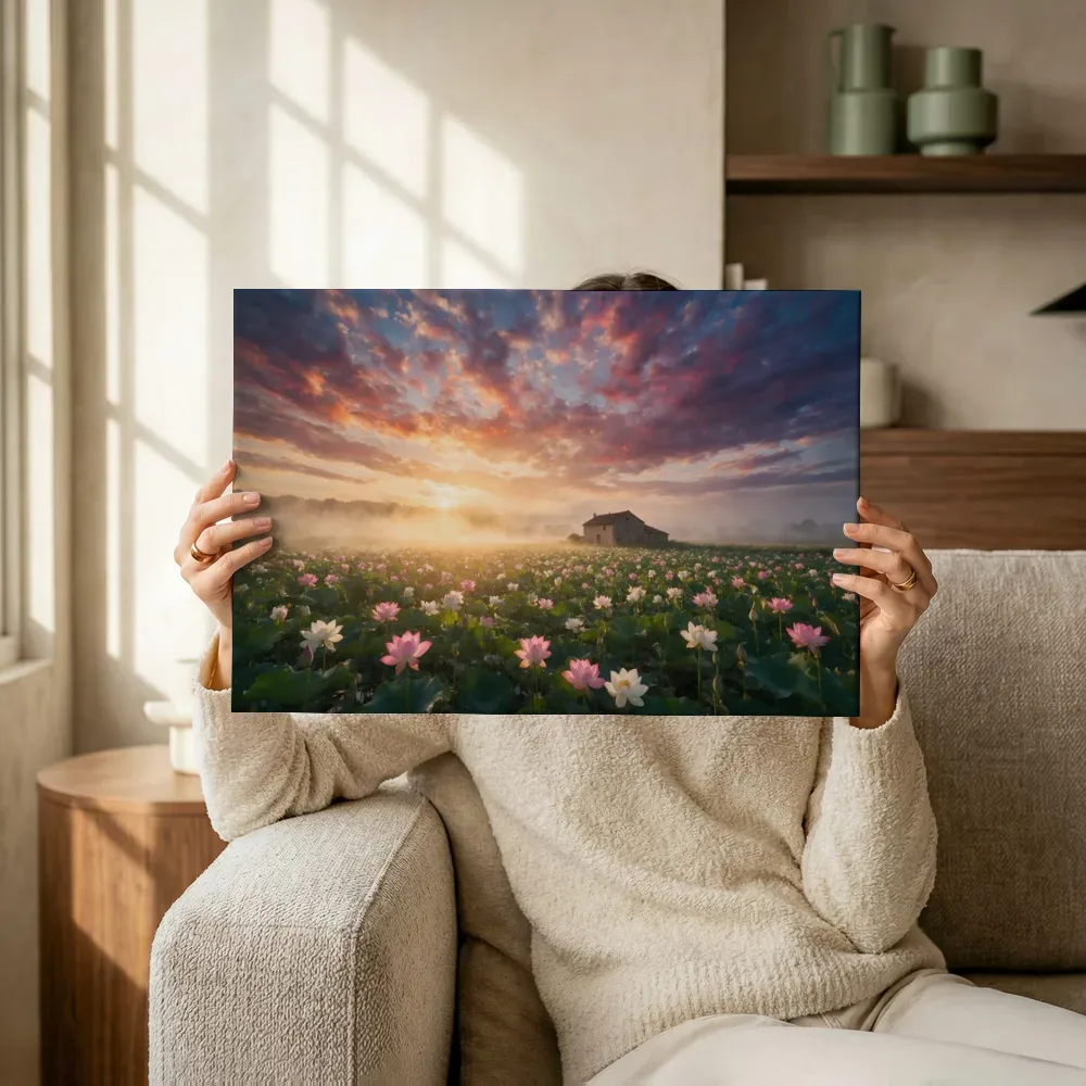 Sfeerimpressie: Heilige Lotus bij de zonsopkomst terwijl het omhoog wordt gehouden