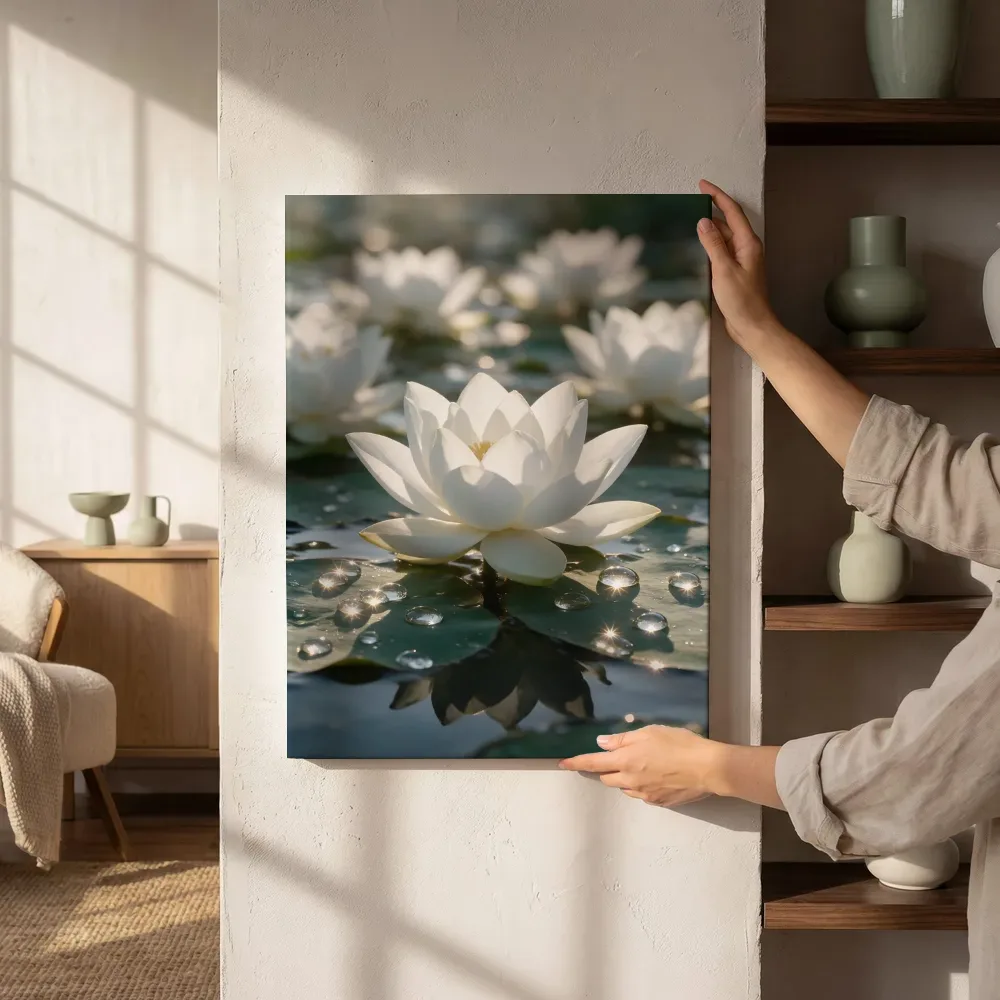 Sfeerimpressie: Heilige Lotus in dauw, sterrenglans, wit 2 naast de kast