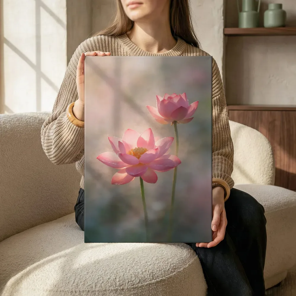 Sfeerimpressie: Heilige Lotus in de ochtendmist 2 terwijl het zittend wordt getoond