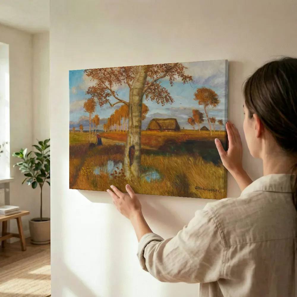 Sfeerimpressie: Herfst in het veen van Otto Modersohn terwijl het wordt opgehangen