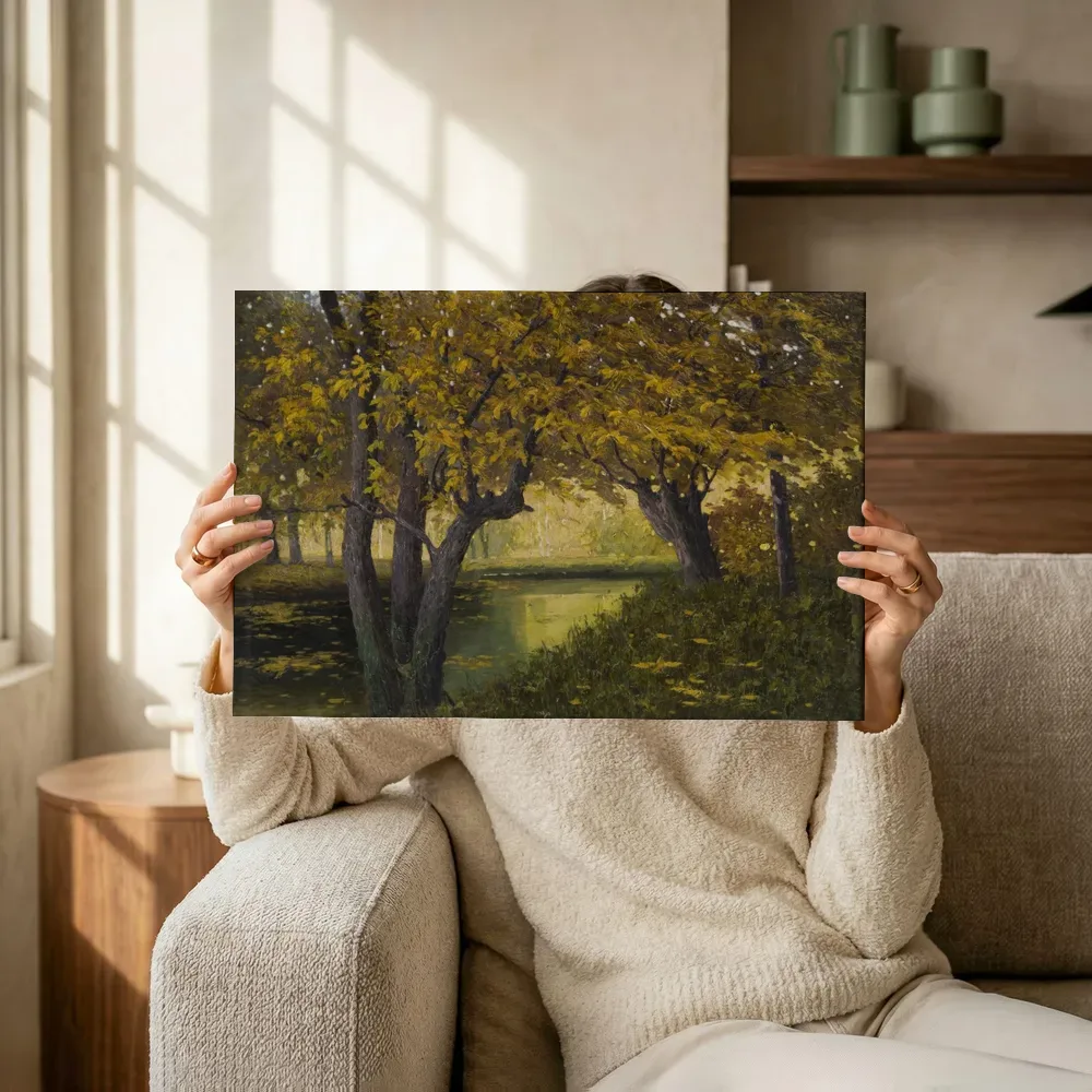 Sfeerimpressie: Herbstliche Landschaft (ca. 1918) van Walter Stoitzner terwijl het omhoog wordt gehouden
