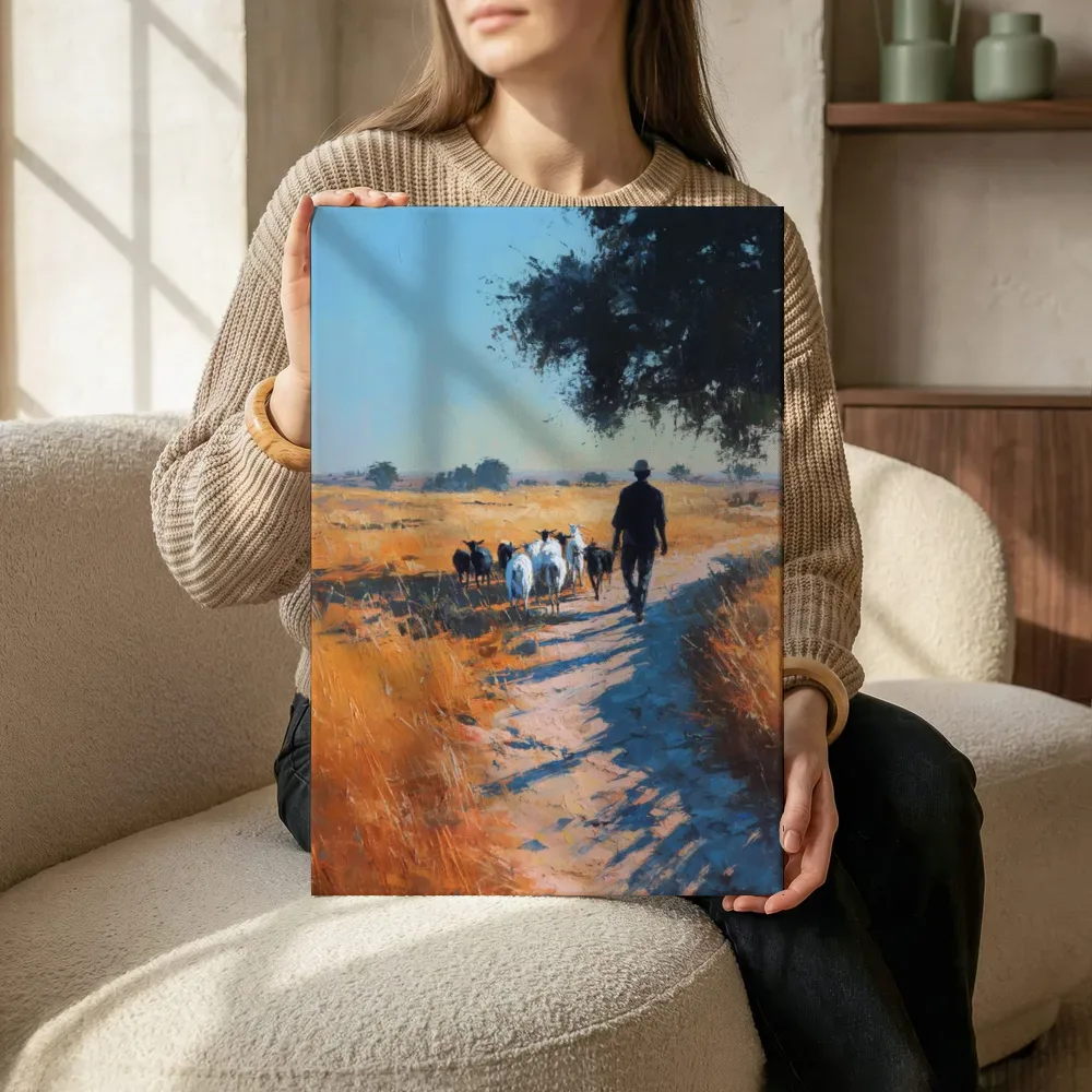 Sfeerimpressie: Herder met geitenkudde terwijl het zittend wordt getoond