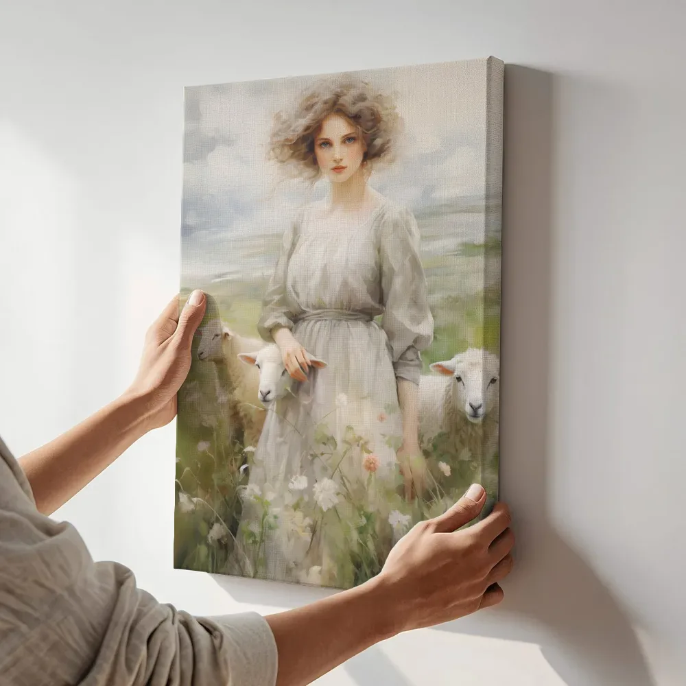 Sfeerimpressie: Herderin in de wei terwijl het aan de muur wordt gehangen
