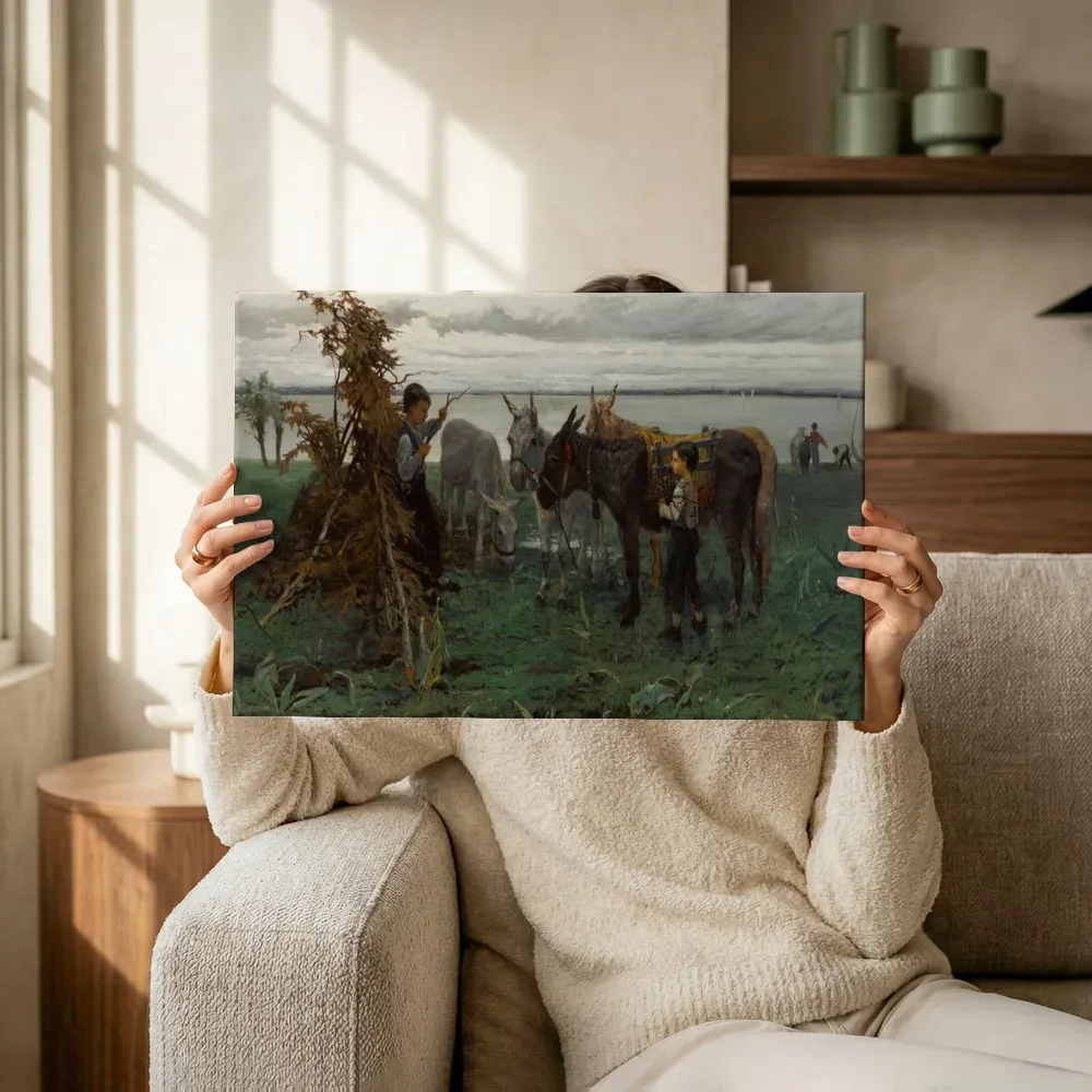 Sfeerimpressie: Herdersjongens met ezels van Willem Maris terwijl het omhoog wordt gehouden