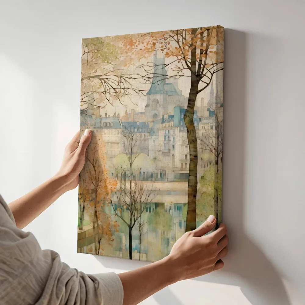 Sfeerimpressie: Herfst in de oude stad terwijl het aan de muur wordt gehangen