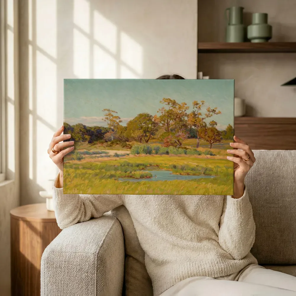 Sfeerimpressie: Herfstlandschap van Edward Herbert Barnard terwijl het omhoog wordt gehouden