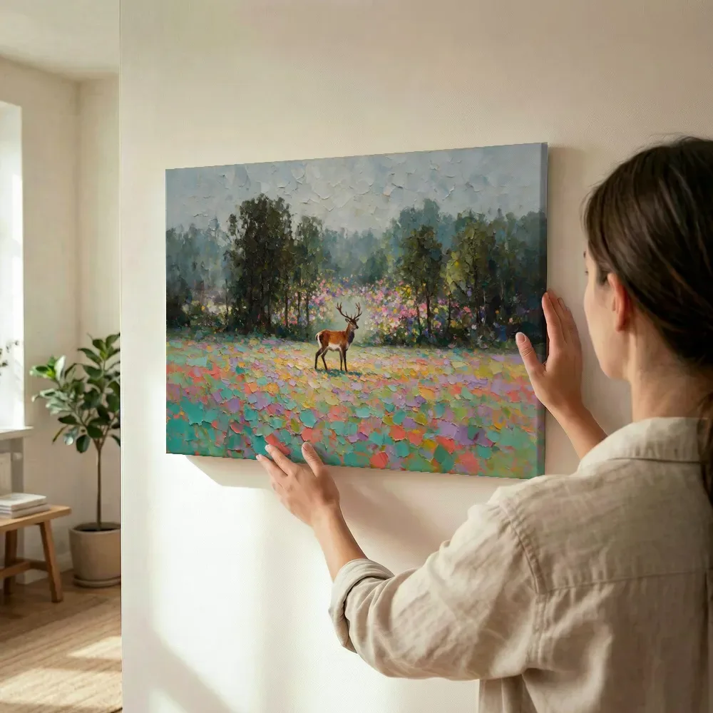 Sfeerimpressie: Hert donker in het landschap in een bloementuin terwijl het omhoog wordt gehouden