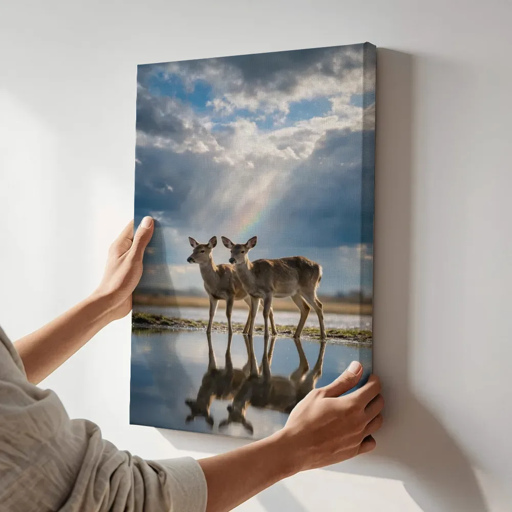 Sfeerimpressie: Hert samen, een fris moment na de regen terwijl het aan de muur wordt gehangen