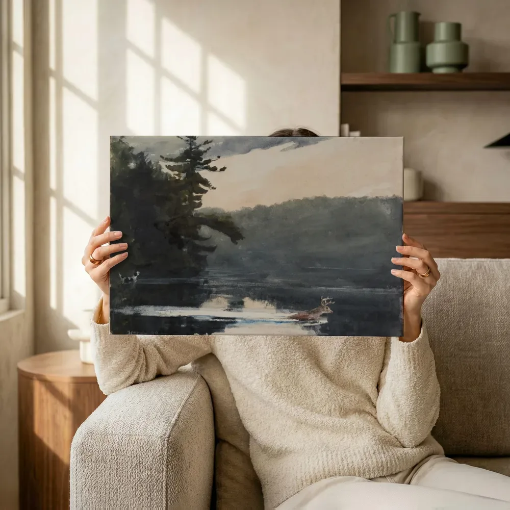 Sfeerimpressie: Herten in de Adirondacks van Winslow Homer terwijl het omhoog wordt gehouden