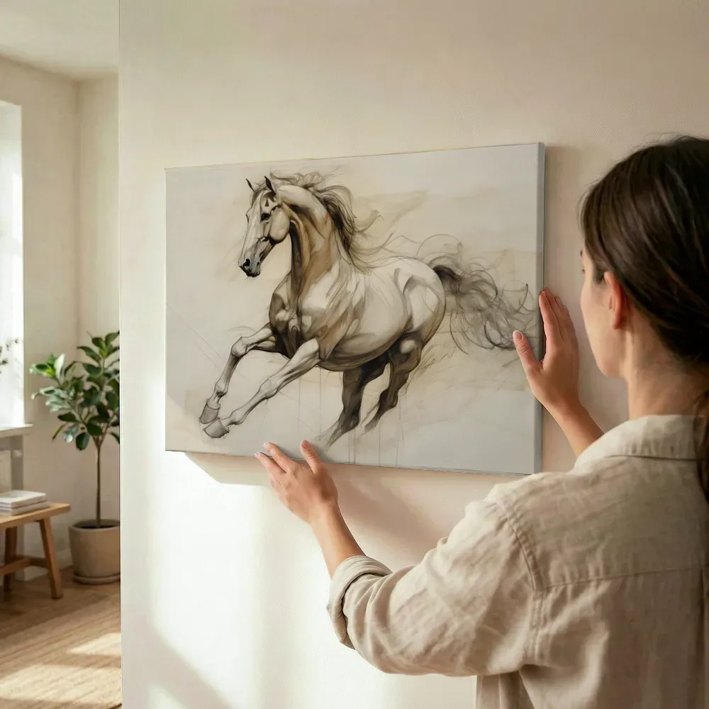 Sfeerimpressie: Het galopperende paard terwijl het wordt opgehangen