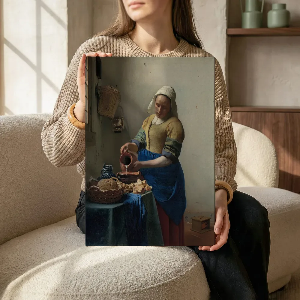 Sfeerimpressie: Het melkmeisje van Johannes Vermeer terwijl het zittend wordt getoond