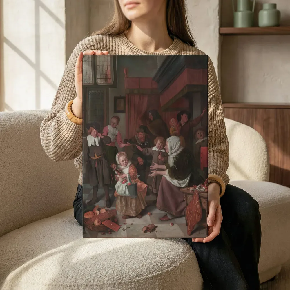 Sfeerimpressie: Het Sint Nicolaasfeest van Jan Steen terwijl het zittend wordt getoond