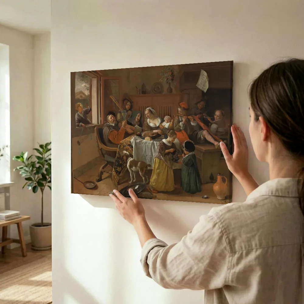 Sfeerimpressie: Het vrolijke huisgezin terwijl het wordt opgehangen