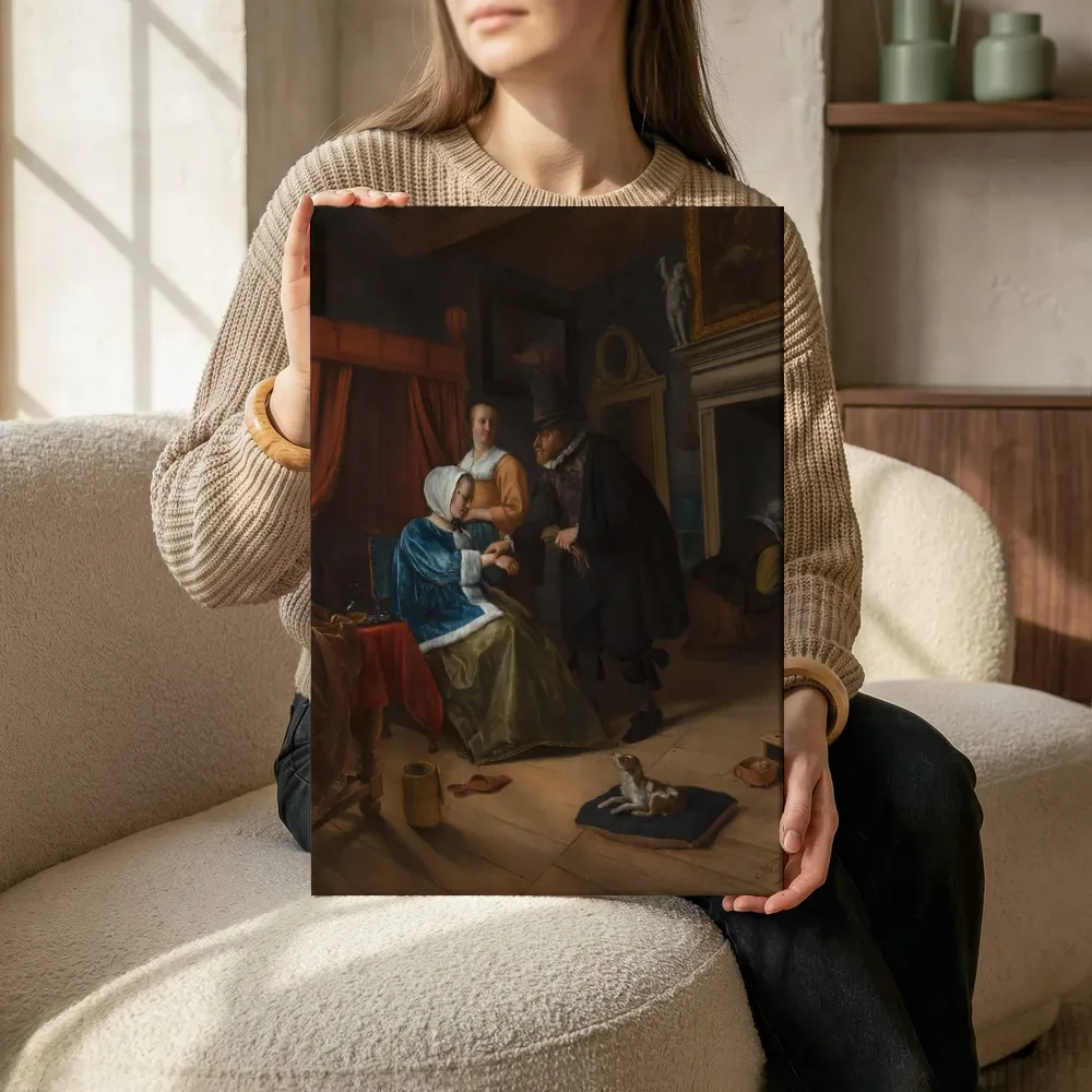 Sfeerimpressie: Het zieke meisje van Jan Steen terwijl het zittend wordt getoond