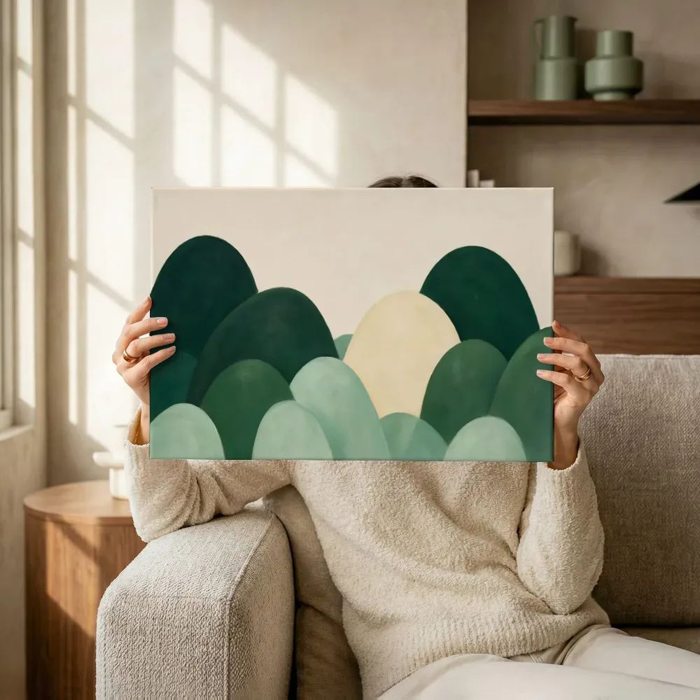 Sfeerimpressie: Heuvelbogen Retro Shapes in bosgroen 3 terwijl het omhoog wordt gehouden