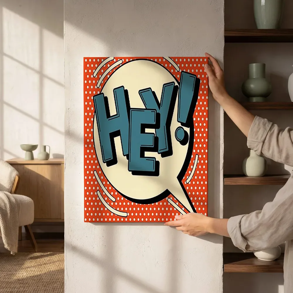 Sfeerimpressie: Hey tekstballon pop art naast de kast