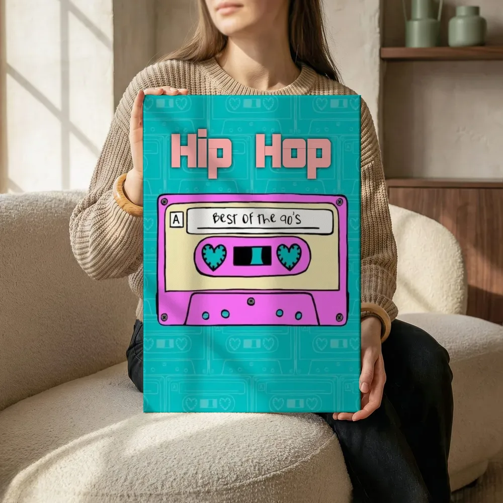 Sfeerimpressie: Hip hop cassettebandje pop art terwijl het zittend wordt getoond