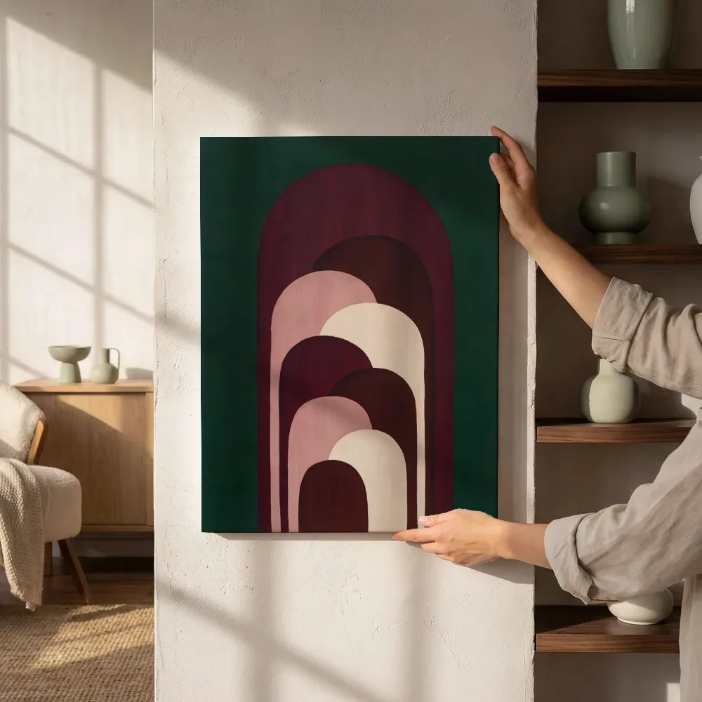 Sfeerimpressie: Hoge bogen Retro Shapes in bordeaux 2 naast de kast