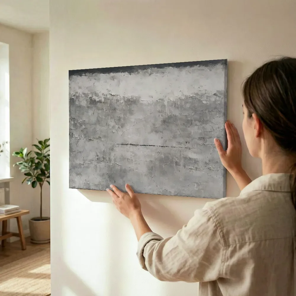 Sfeerimpressie: Hoge Horizon Meswerk in Grafiet Mono terwijl het wordt opgehangen