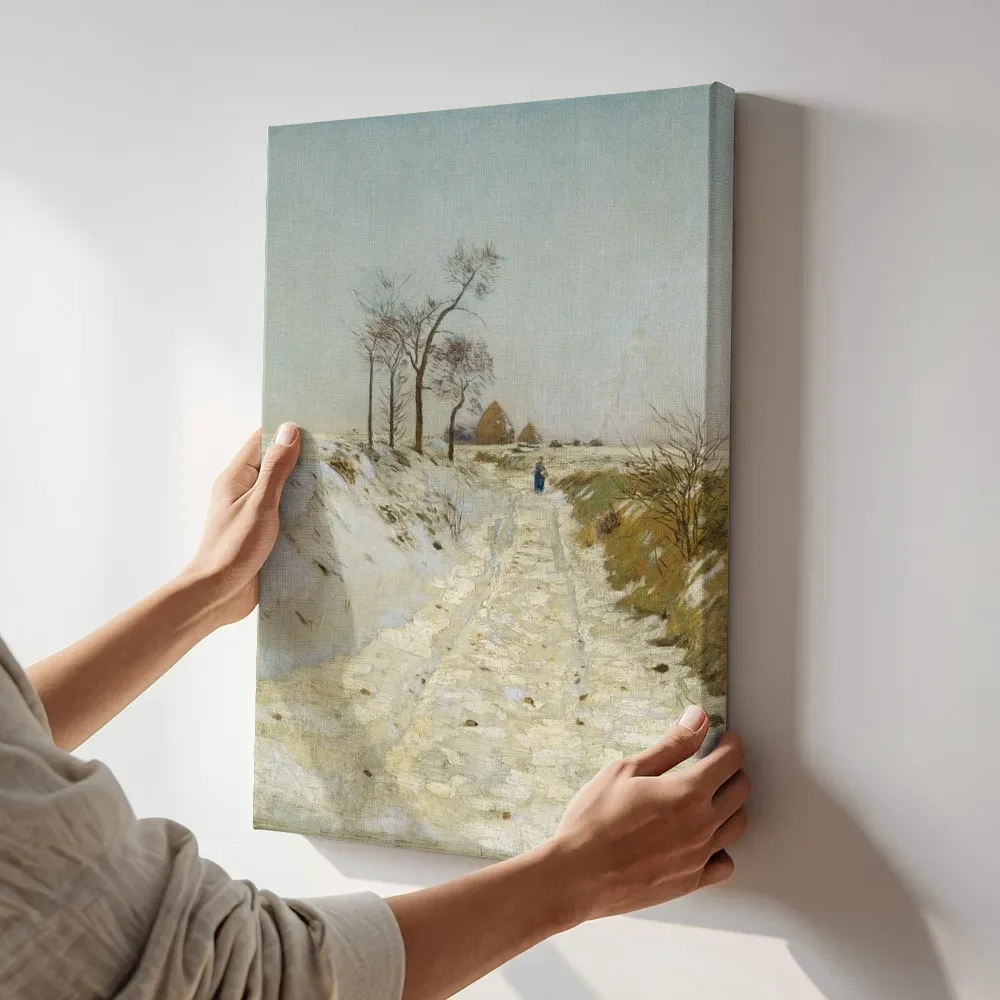 Sfeerimpressie: Holle weg in de winter van Eugen Jettel terwijl het aan de muur wordt gehangen