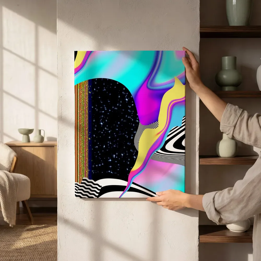 Sfeerimpressie: Holografische golven abstract naast de kast