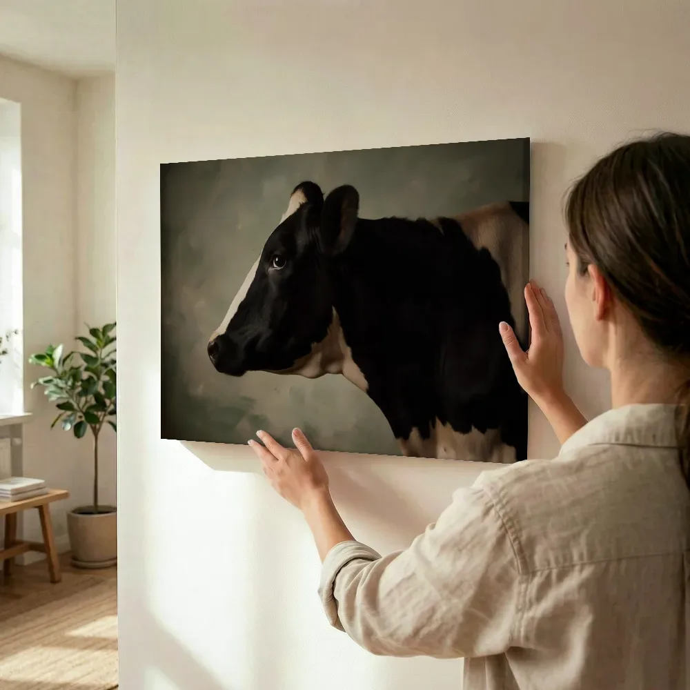 Sfeerimpressie: Holstein Friesian en profil in salie terwijl het wordt opgehangen