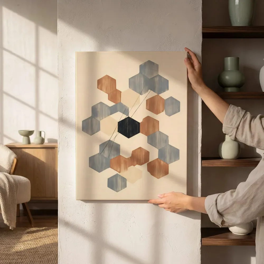 Sfeerimpressie: Honingraat Geometric Earth naast de kast