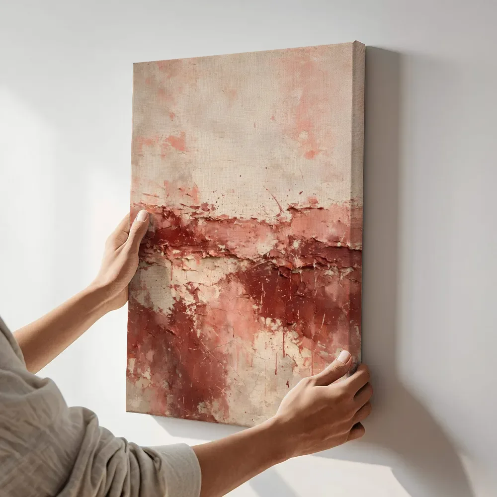 Sfeerimpressie: Horizon Meswerk in Oud Roze terwijl het aan de muur wordt gehangen