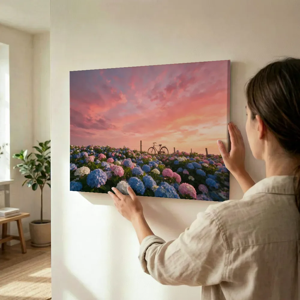 Sfeerimpressie: Hortensia bij de zonsondergang 2 terwijl het wordt opgehangen