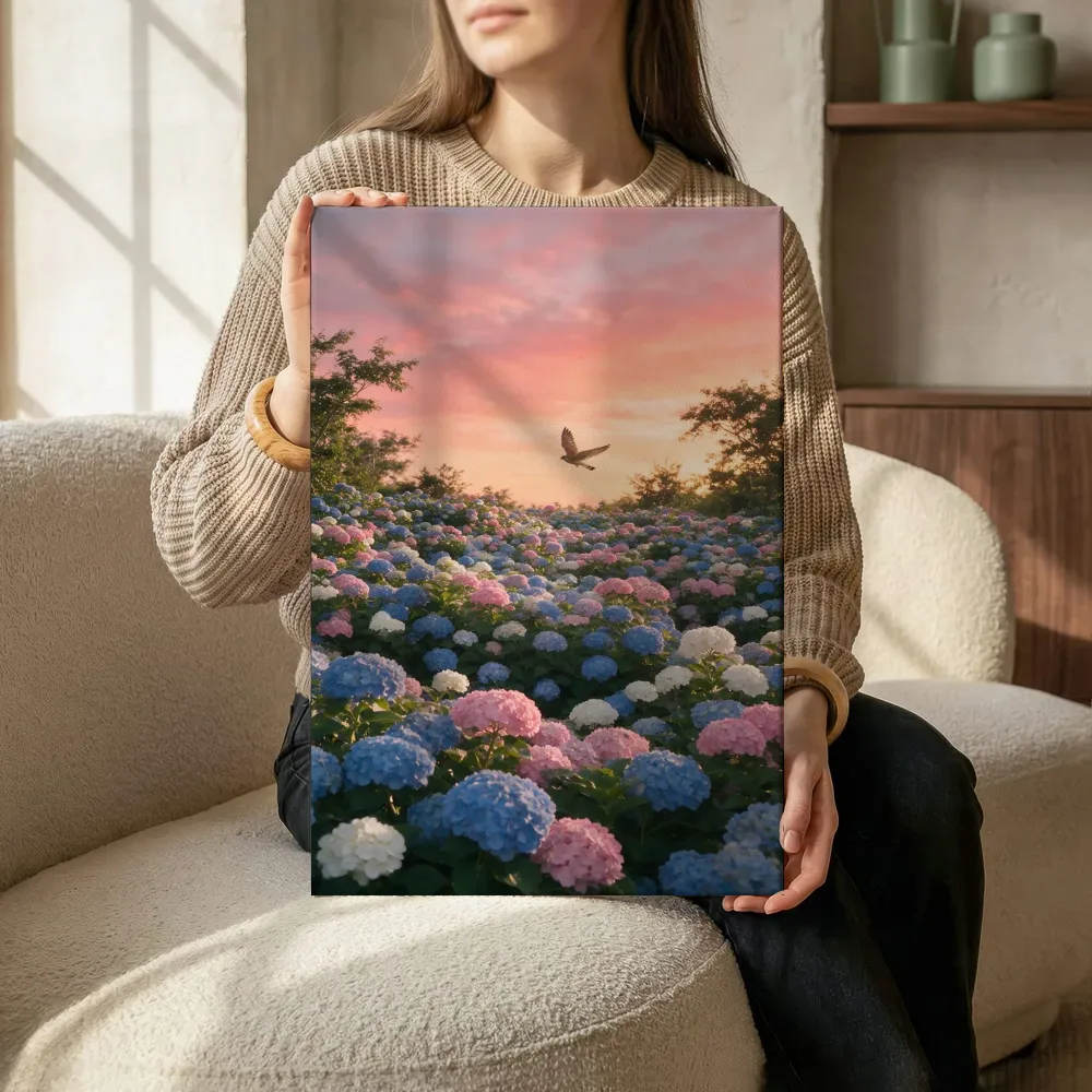 Sfeerimpressie: Hortensia bij de zonsondergang 4 terwijl het zittend wordt getoond