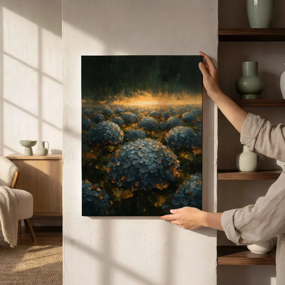 Sfeerimpressie: Hortensia in het landschap in leisteen naast de kast
