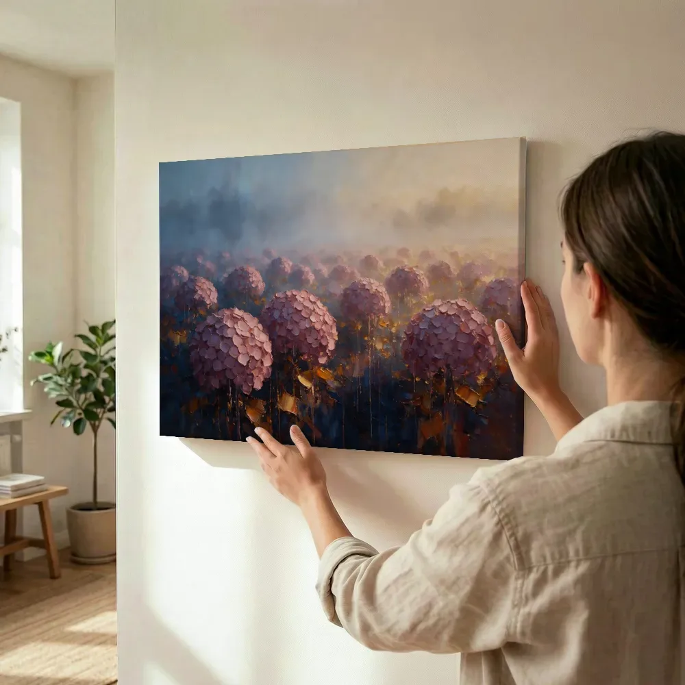Sfeerimpressie: Hortensia in het landschap in oudroze terwijl het wordt opgehangen