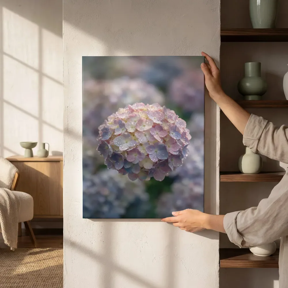 Sfeerimpressie: Hortensia in na de regen 3 naast de kast
